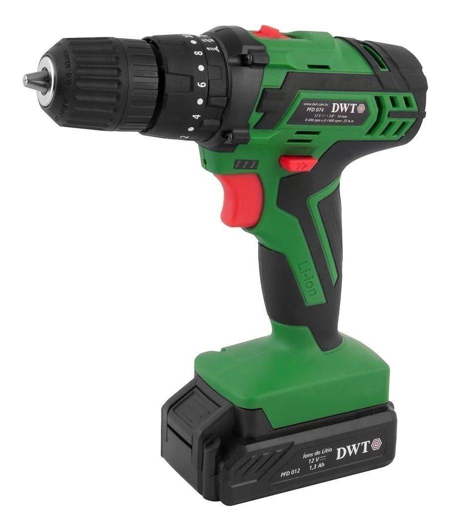 Parafusadeira Furadeira Impacto Bateria 12V 74 Acessórios DWT